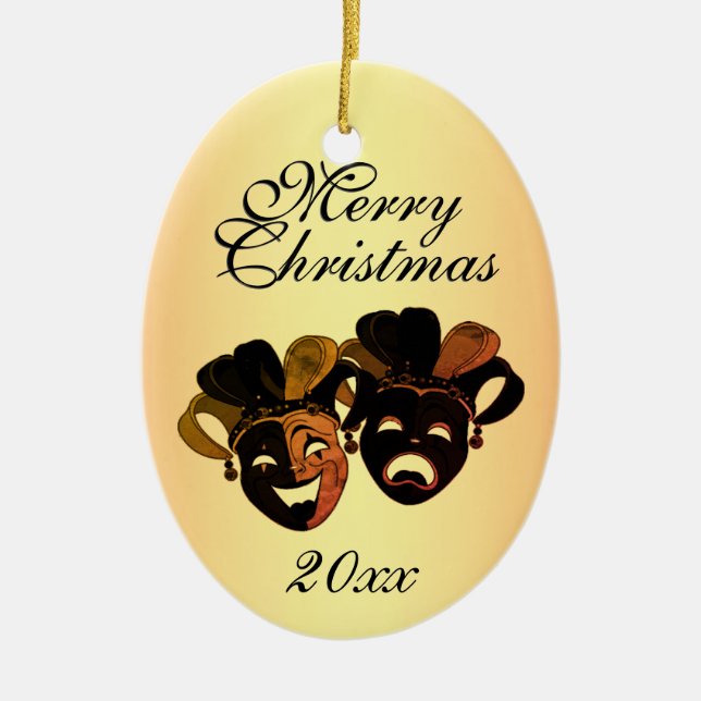 Christmas Comedy and Tragedy Theatre Masks Ceramic Tree Decoration (Front)
