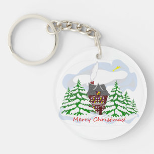 Christmas coming to family house key ring