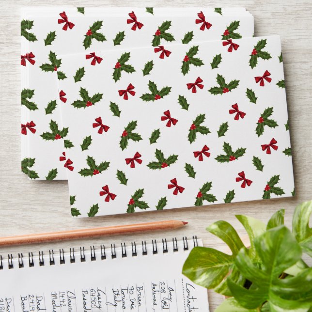 Christmas Common Holly Plant And Red Bows Pattern Envelope (Stacked)
