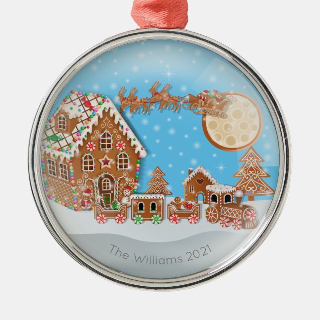 Christmas concept with gingerbread landscape metal tree decoration (Front)