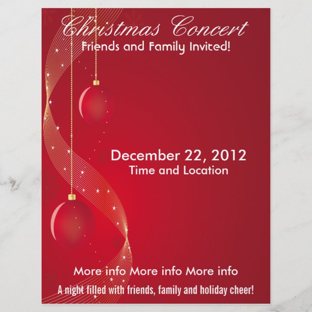 Christmas Concert Red Ornaments Flyer (Front)
