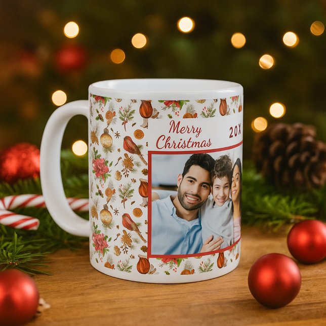 Christmas cones pine family photo red white coffee mug (Creator Uploaded)