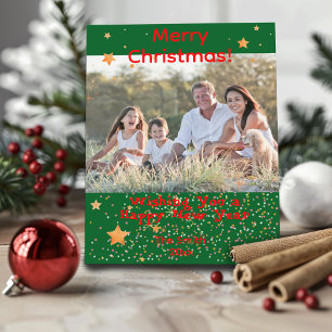 Christmas confetti gold green red photo postcard