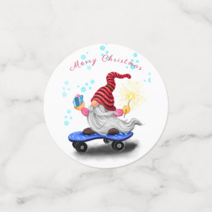 Christmas Confetti Happy Skater Gnome with Gifts