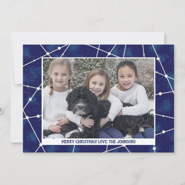 Christmas Constellations Family Photo Winter Blue Holiday Card (Front)