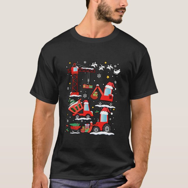 Christmas Construction Vehicle Crane Truck Funny T T-Shirt (Front)