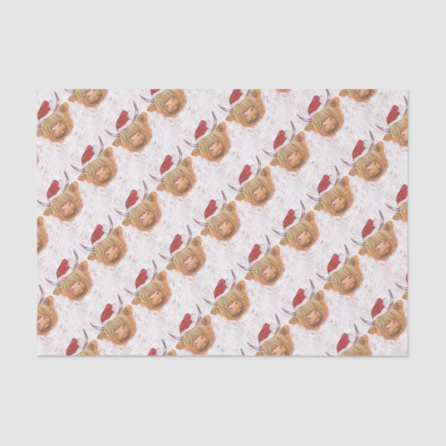 christmas coo Highland Cow with Christmas Hat Tissue Paper (Front)