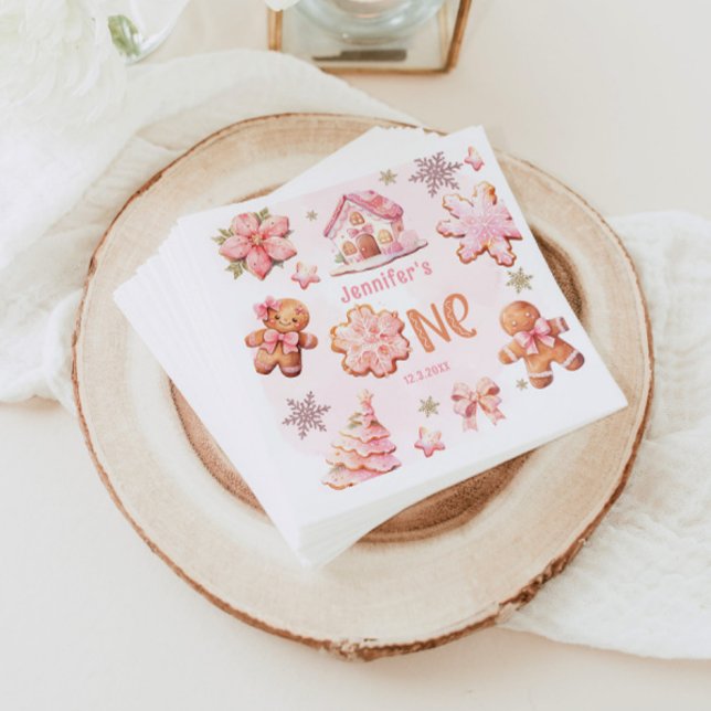 Christmas Cookie 1st Birthday girl pink Napkin (Creator Uploaded)