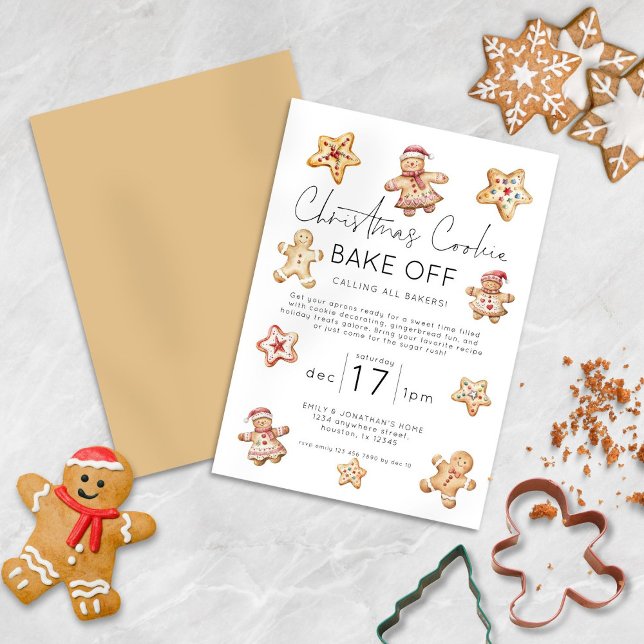 Christmas Cookie Bake Off Party Invitation (Front and back view)