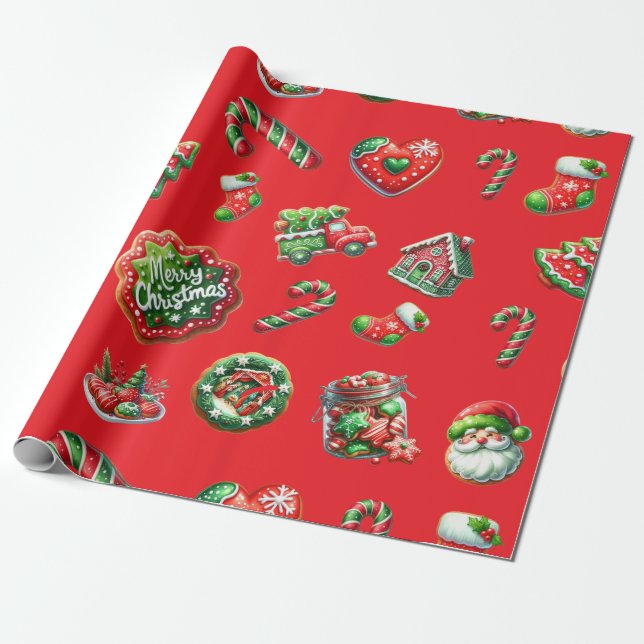 Christmas cookie baker pattern wrapping paper (Unrolled)