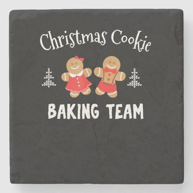 Christmas cookie baking team | gingerbread man stone coaster (Front)
