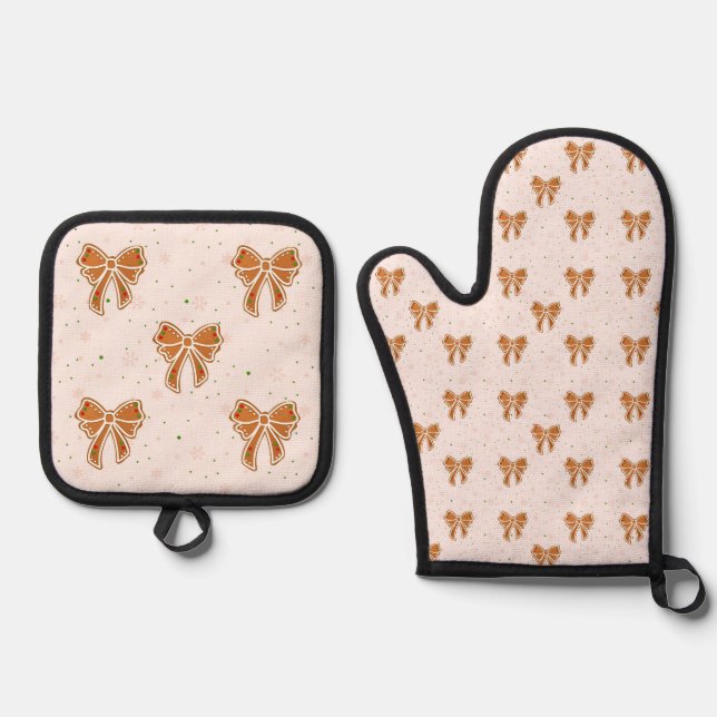 Christmas Cookie Bows Oven Mitt & Pot Holder Set (Front)