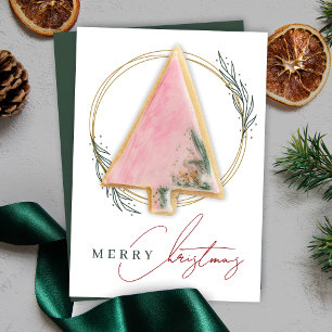 Christmas Cookie Card Elegant Gold Greenery Wreath