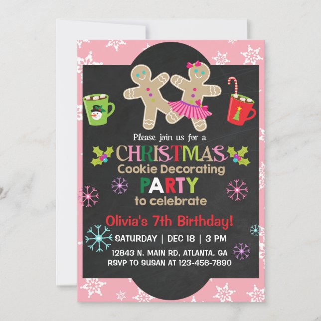 Christmas cookie decorating birthday party. invitation (Front)