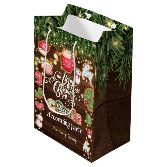 Christmas Cookie Decorating Family Name Medium Gift Bag (Front Angled)
