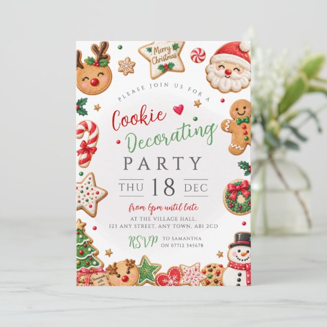 Christmas Cookie Decorating Gingerbread Party Invitation (Standing Front)