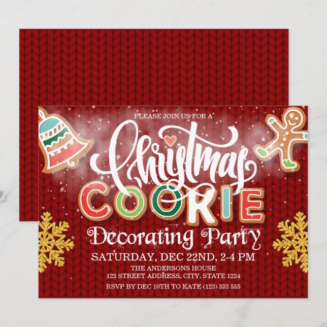 Christmas Cookie Decorating Party Knitted Invitation (Front/Back)
