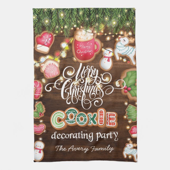Christmas Cookie Decorating Party Personalised Tea Towel (Vertical)