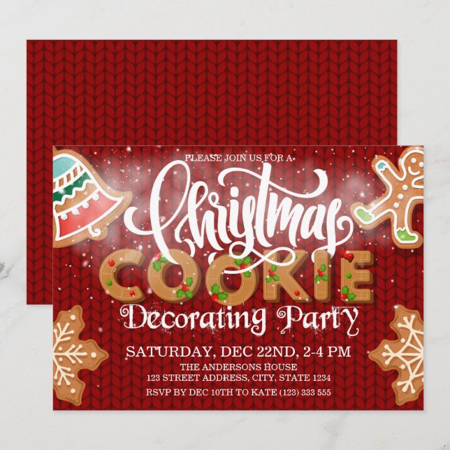Christmas Cookie Decorating Party Red Invitation (Front/Back)