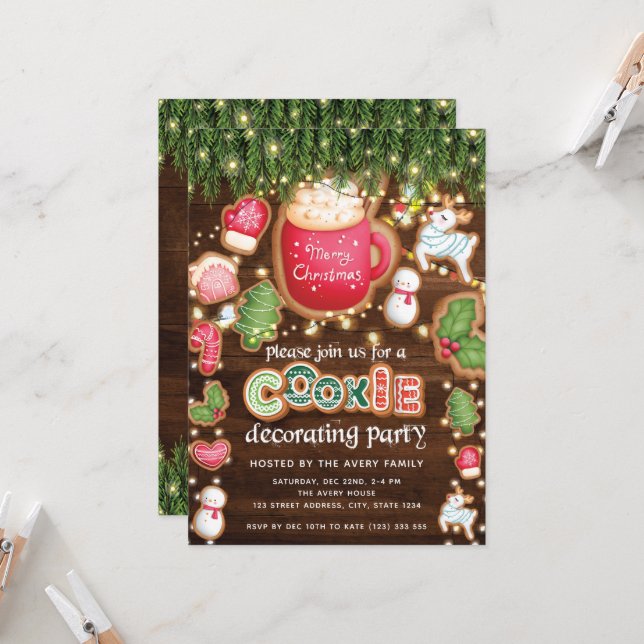 Christmas Cookie Decorating Party Wood Invitation (Front/Back In Situ)