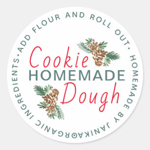 Christmas Cookie Dough Homemade Script Pinecones Classic Round Sticker