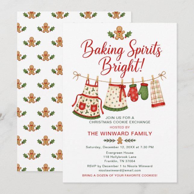 Christmas Cookie Exchange Baking Spirits Bright Invitation (Front/Back)