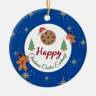 Christmas cookie exchange blue gingerbread ceramic tree decoration