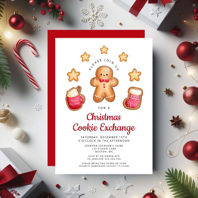Christmas Cookie Exchange Cute Gingerbread Man  Invitation (Christmas Cookie Exchange Cute Gingerbread Man Invitation)