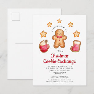Christmas Cookie Exchange Cute Gingerbread Man Invitation Postcard