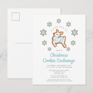 Christmas Cookie Exchange Cute Reindeer Invitation Postcard