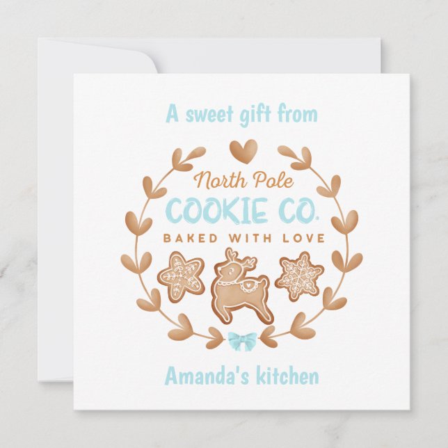 Christmas Cookie Exchange Gingerbread Blue Holiday Card (Front)
