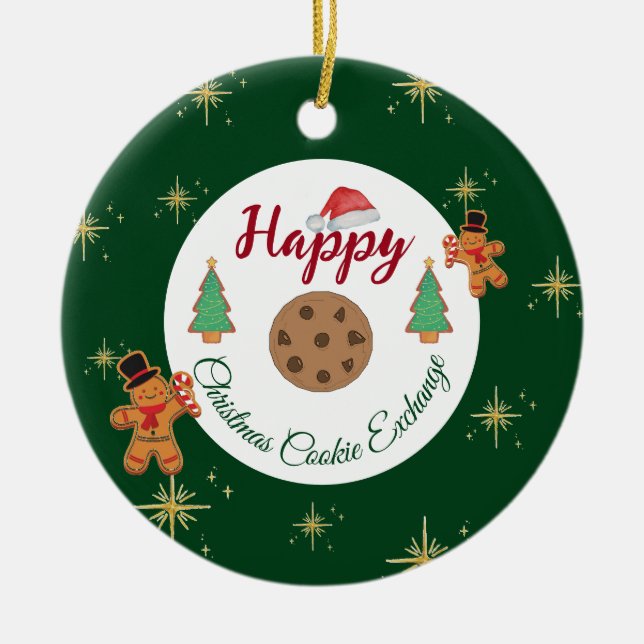 Christmas cookie exchange green gingerbread  ceramic tree decoration (Front)