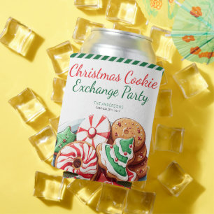Christmas Cookie Exchange Party Festive Green  Can Cooler