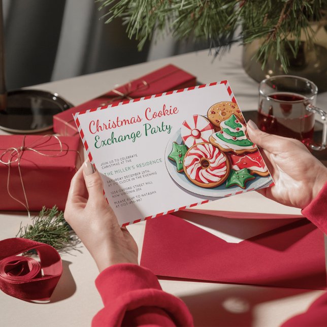 Christmas Cookie Exchange Party Festive Red  Invitation (Creator Uploaded)