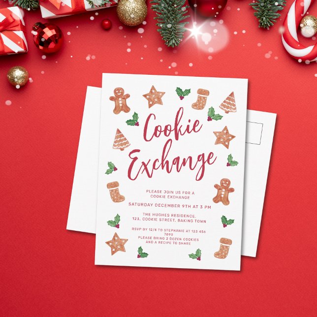 Christmas Cookie Exchange Party  Invitation Postcard (Creator Uploaded)