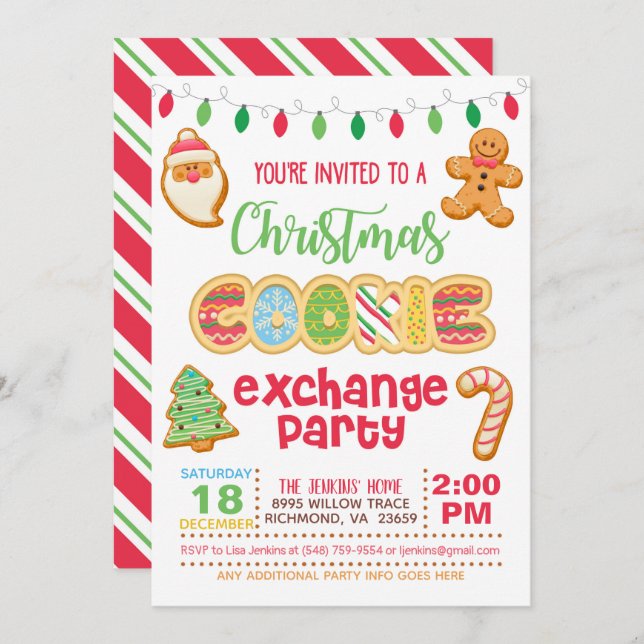 Christmas Cookie Exchange Party Invitation - White (Front/Back)