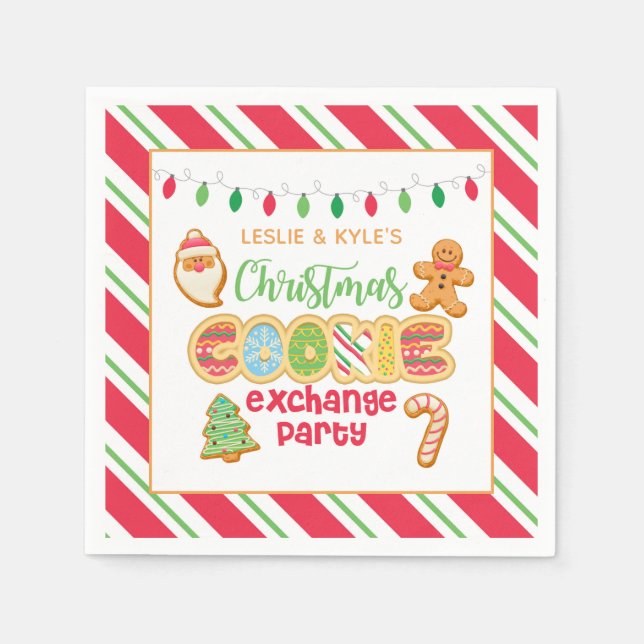 Christmas Cookie Exchange Party Napkin - White Bkd (Front)
