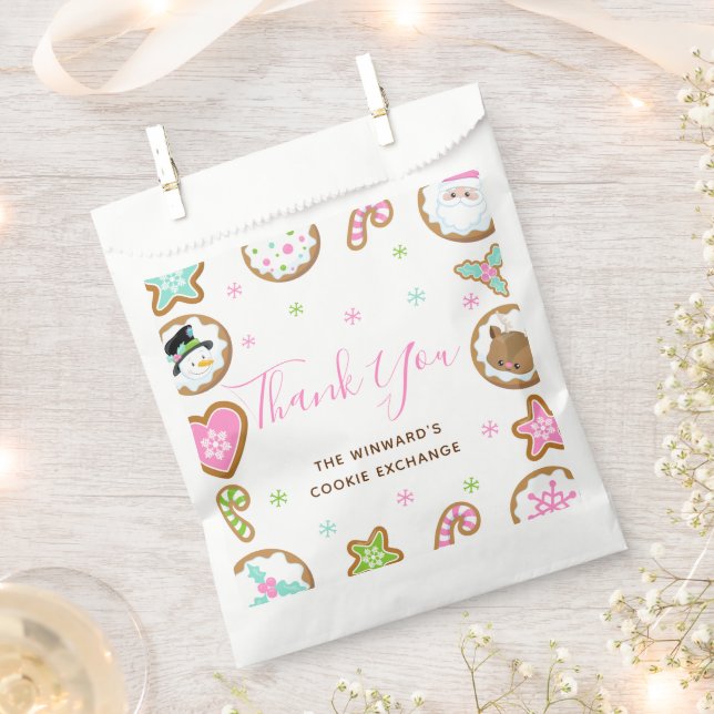 Christmas Cookie Exchange Party Pink Thank You Favour Bags (Clipped)