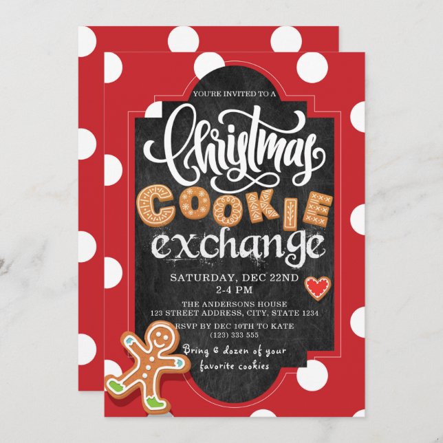 Christmas Cookie Exchange Party Red Polka Dot Invitation (Front/Back)
