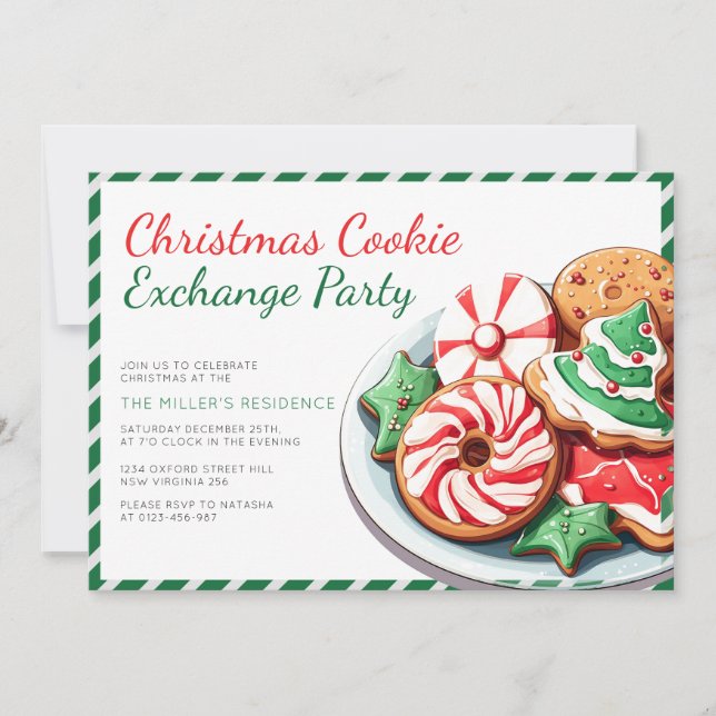 Christmas Cookie Exchange Party Whimsical Green Invitation (Front)