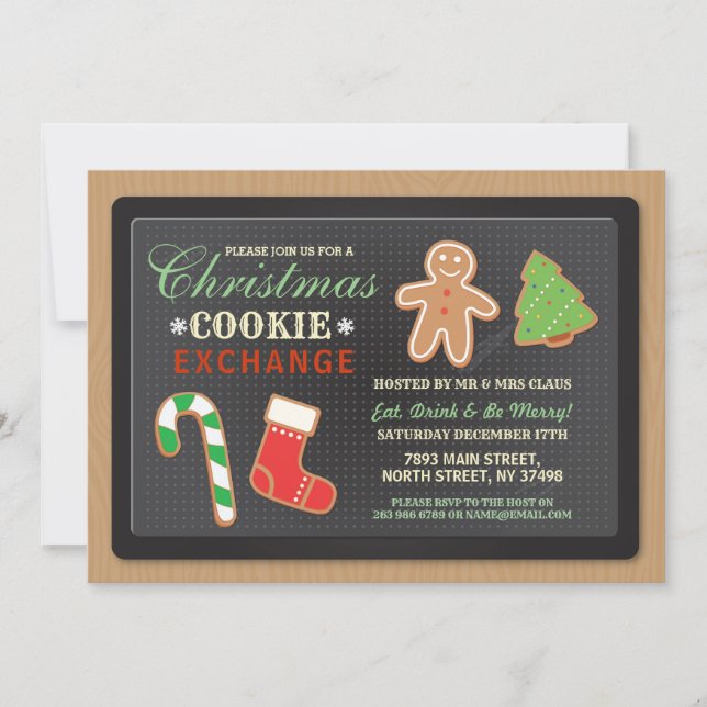 Christmas Cookie Exchange Party Wood Xmas Invite (Front)