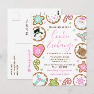 Christmas Cookie Exchange Pink and Green Postcard