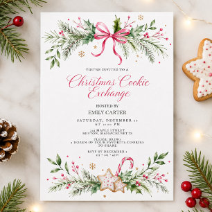 Christmas Cookie Exchange Pink Bow Holiday Invitation