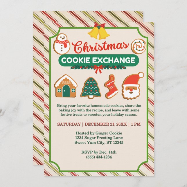 Christmas Cookie Exchange & Recipe Swap Tan Party Invitation (Front/Back)