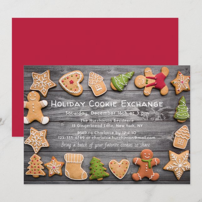 Christmas Cookie Exchange Rustic Gingerbread Invitation (Front/Back)