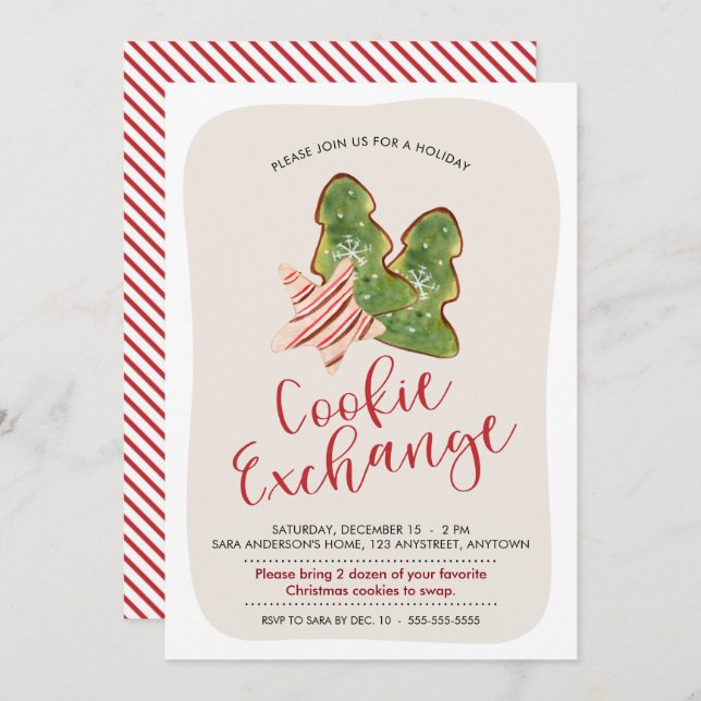 Christmas Cookie Exchange Trendy Watercolor Cookie Invitation (Front/Back)