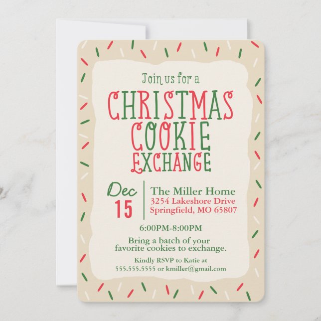 Christmas Cookie Exchange with Sprinkles Invitation (Front)