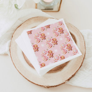 Christmas Cookie gingerbread man pink birthday Napkin