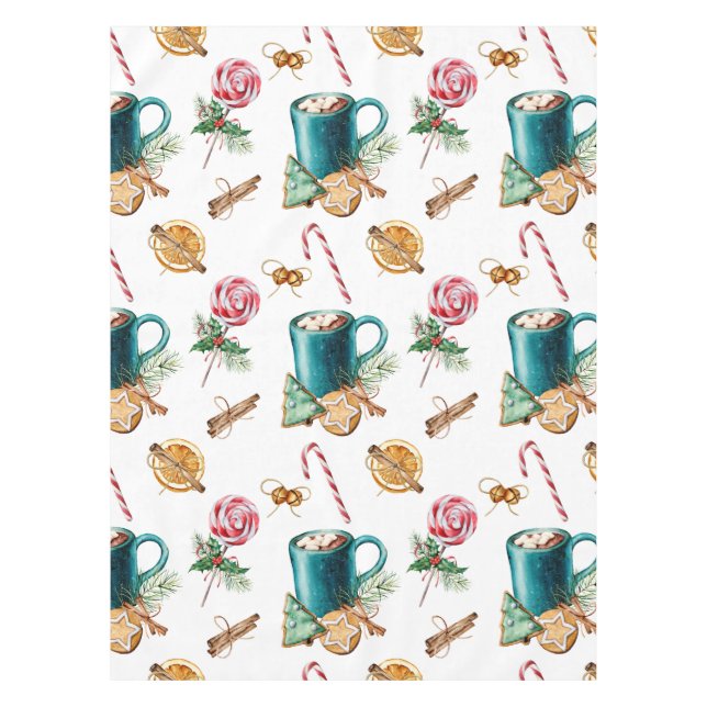 Christmas Cookie Hot Chocolate Holiday Tablecloth (Front)