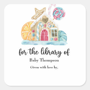 Christmas cookie house - baby shower bookplate square sticker